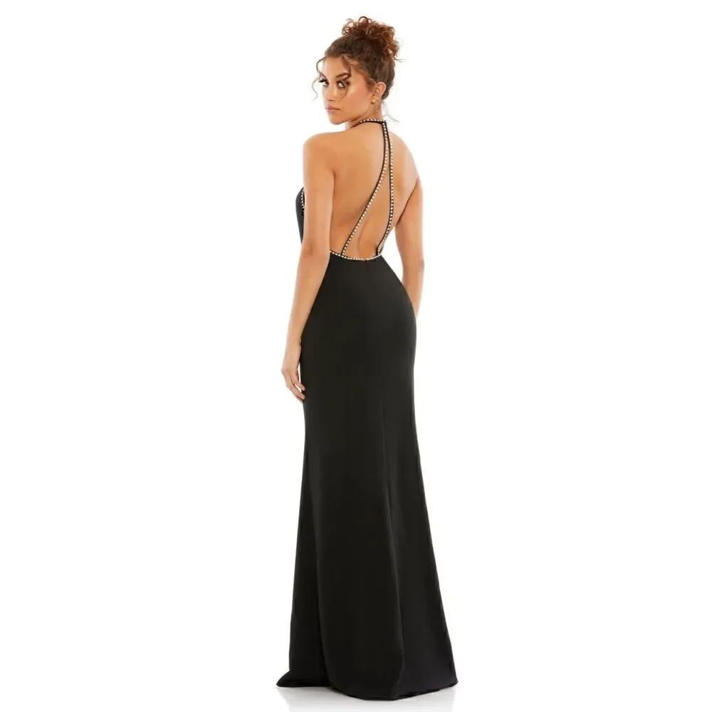 Mac Duggal RHINESTONE HALTER COLUMN GOWN